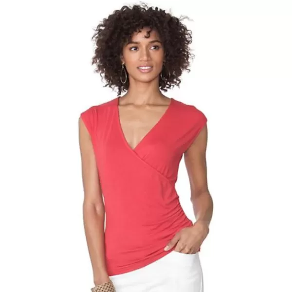 Chaps Women's Ruched Surplice Top, Red 