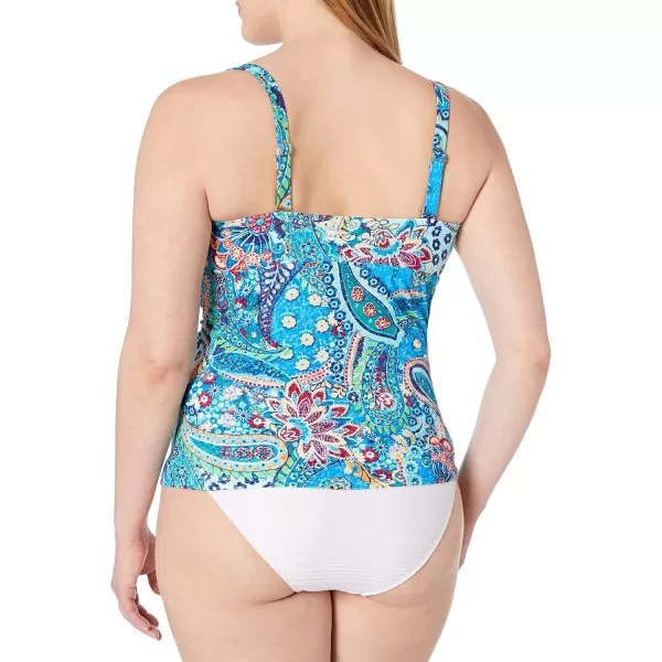 Chaps Women's Twist Shirred Bandini Tankini Swimsuit Top