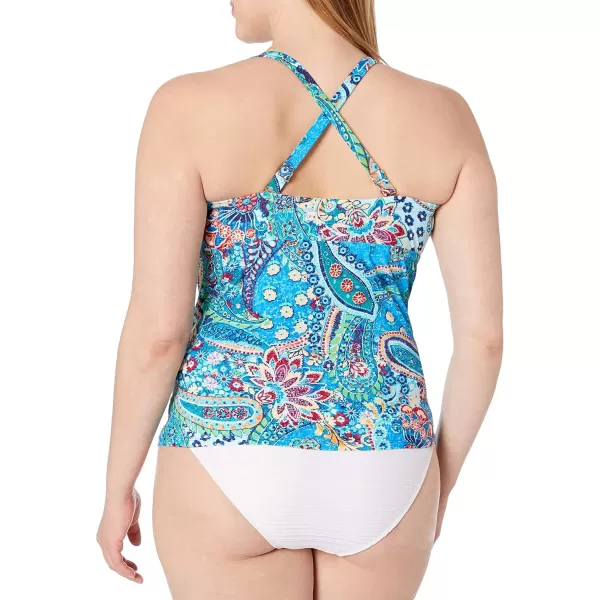 Chaps Women's Twist Shirred Bandini Tankini Swimsuit Top