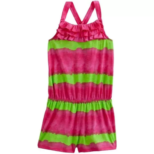 Chaps Little Girls Water Color Ruffle Romper 4 Pink Green