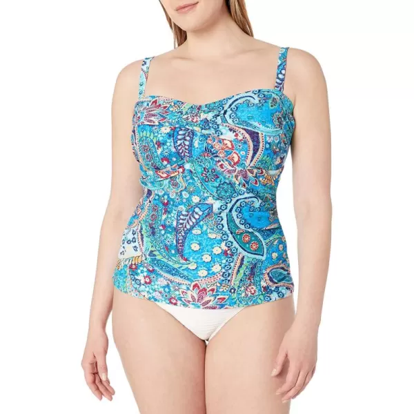 Chaps Women's Twist Shirred Bandini Tankini Swimsuit Top