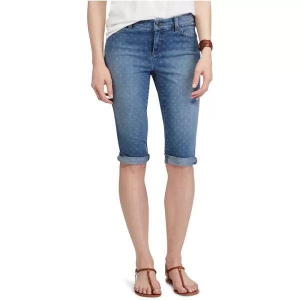 Chaps Women's Petite Cuffed Geometric Patterned Jean Capri Shorts, Mini Geo Wash 