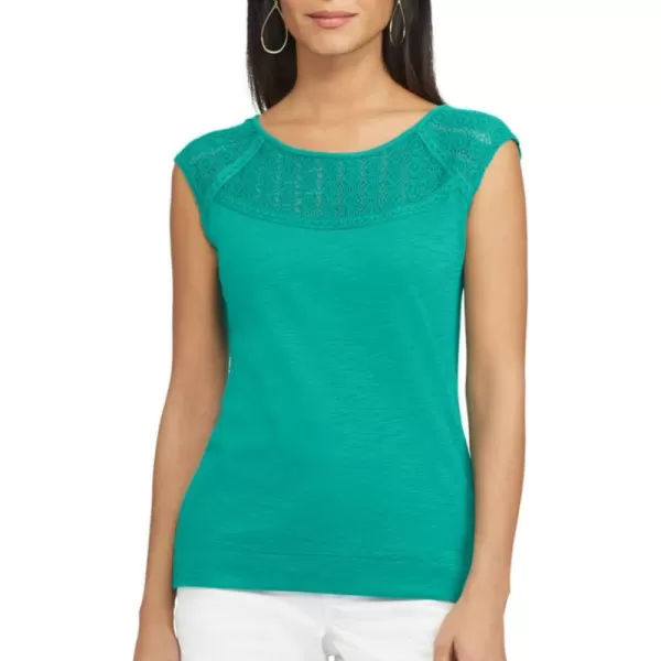 Chaps Women's Solid Lace-Trim Fashion Top 