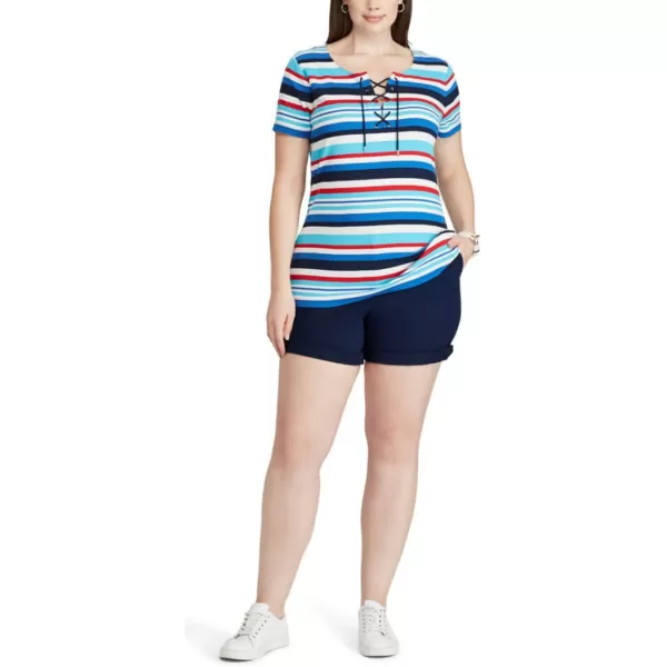 Chaps Women's Plus Size Striped Lace-Up Top