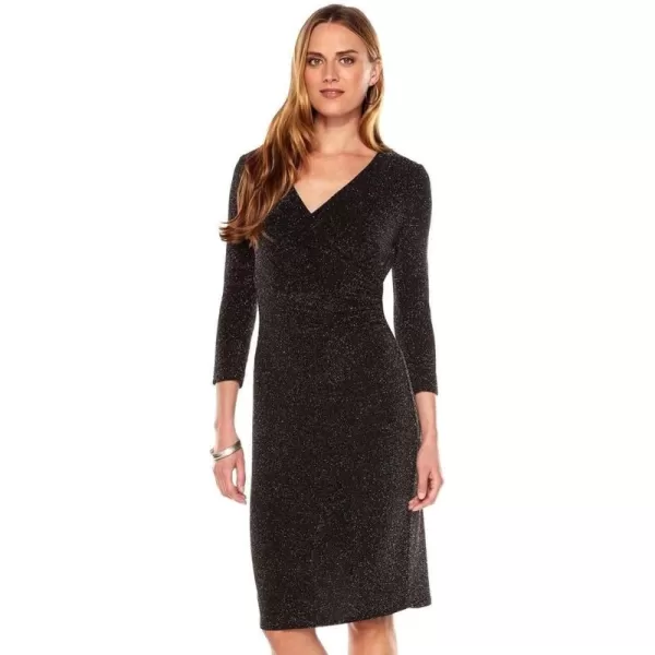 Chaps Women Lurex Surplice Sheath Dress, Black/Silver 