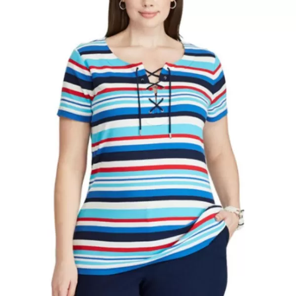 Chaps Women's Plus Size Striped Lace-Up Top