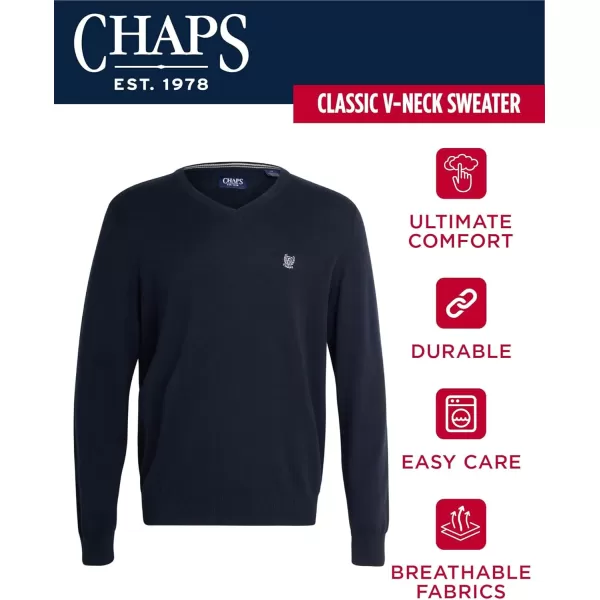 Chaps Men's Casual V Neck Sweater - Ribbed Knit Slim Fit Long Sleeve Pullover Top for Men 