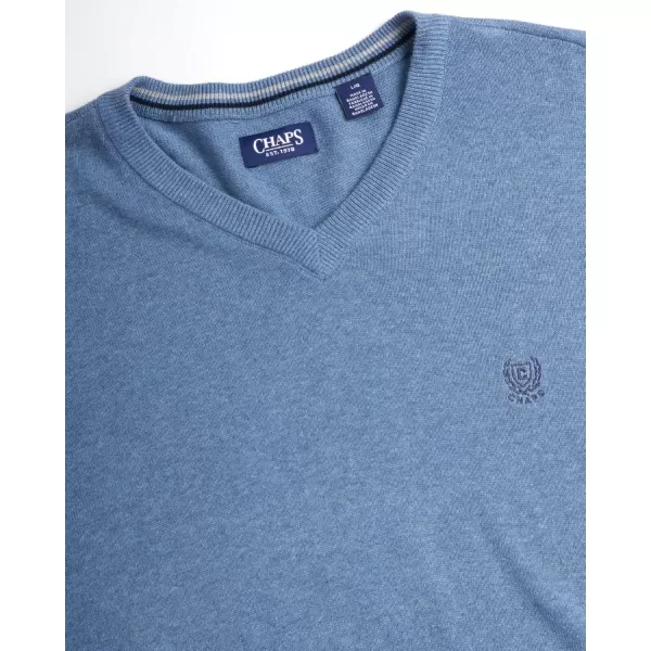 Chaps Men's Casual V Neck Sweater - Ribbed Knit Slim Fit Long Sleeve Pullover Top for Men 