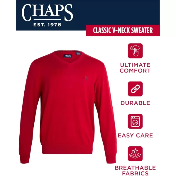 Chaps Men's Casual V Neck Sweater - Ribbed Knit Slim Fit Long Sleeve Pullover Top for Men 