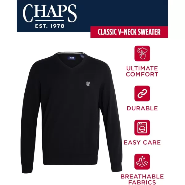 Chaps Men's Casual V Neck Sweater - Ribbed Knit Slim Fit Long Sleeve Pullover Top for Men 