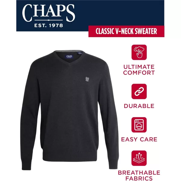 Chaps Men's Casual V Neck Sweater - Ribbed Knit Slim Fit Long Sleeve Pullover Top for Men 