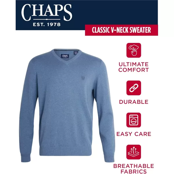 Chaps Men's Casual V Neck Sweater - Ribbed Knit Slim Fit Long Sleeve Pullover Top for Men 
