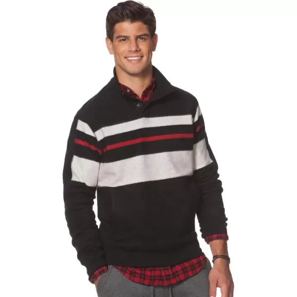 Chaps Men's Classic Fit Chest Striped Fleece Mockneck Long Sleeve Pullover Shirt