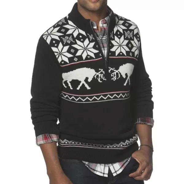 Chaps Men's Classic-Fit Reindeer 1/4 Quarter Zip Sweater, Black/White/Red 