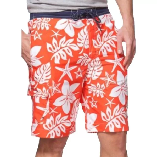 Chaps by Ralph Lauren Men's Hibiscus Board Swim Shorts, Bittersweet 
