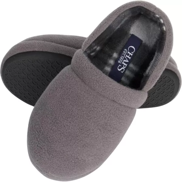 Chaps Boys' Moccasin Slipper House Shoe with Indoor/Outdoor Nonslip Sole Slipper, Grey Closed Back, Medium