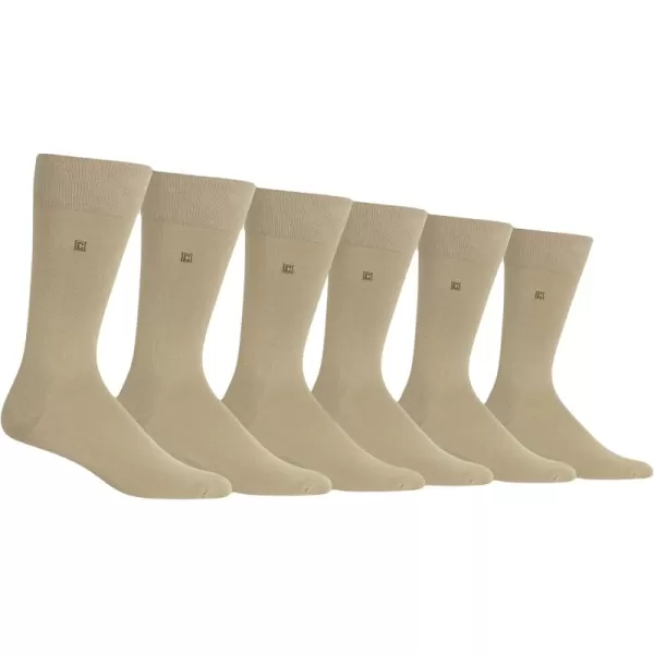 Chaps Men's Solid Rayon Blend Dress Crew Socks 6 Pair Pack, Tan, Men's Shoe Size 6.5-12