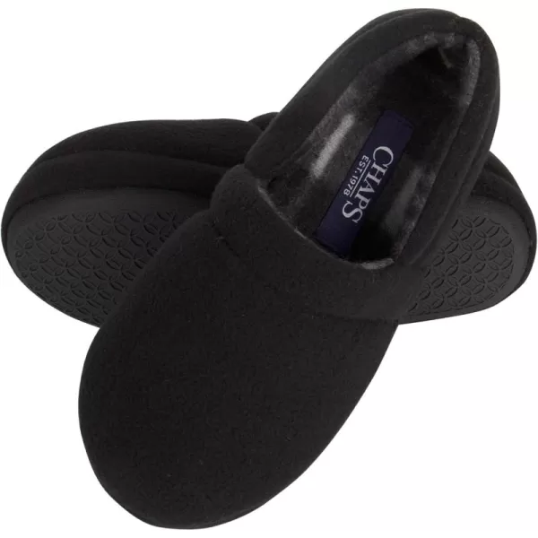 Chaps Boys' Moccasin Slipper House Shoe with Indoor/Outdoor Nonslip Sole Slipper, Black Closed Back, Medium