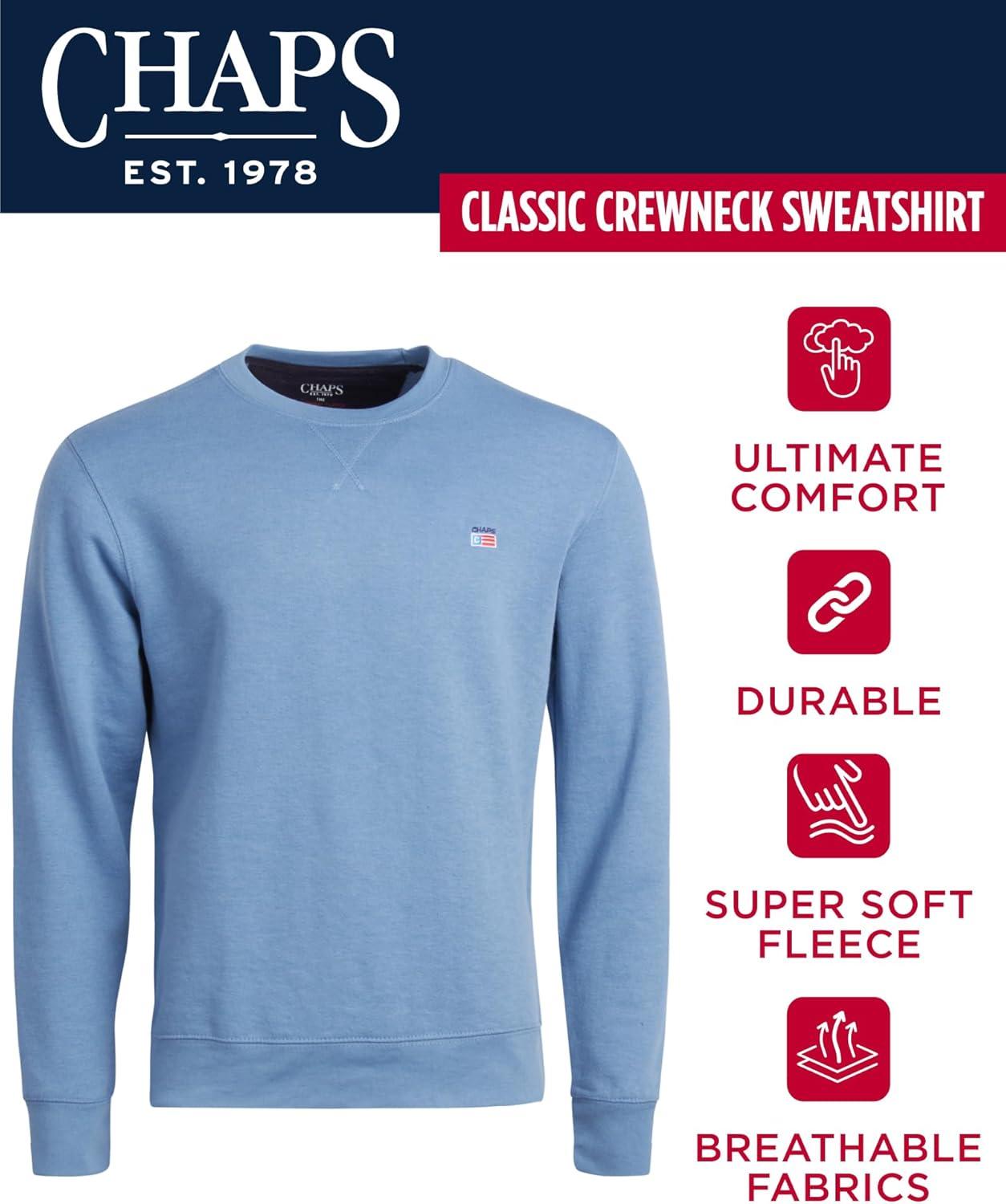 imageChaps Mens Pullover Sweatshirt  Soft Fleece Classic Fit Crewneck Pullover for Men with Ribbed Cuffs and Hem Sizes S2XLVintage Blue