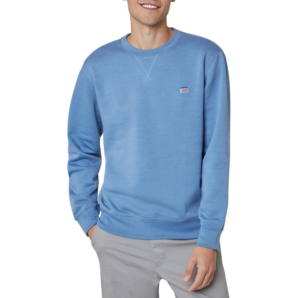 imageChaps Mens Pullover Sweatshirt  Soft Fleece Classic Fit Crewneck Pullover for Men with Ribbed Cuffs and Hem Sizes S2XLVintage Blue
