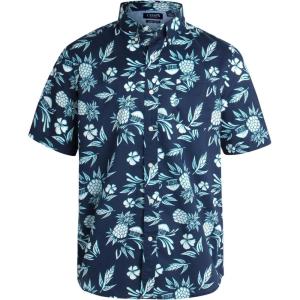 imageChaps Mens ButtonDown Shirt  Classic Woven Short Sleeve Formal Collared Shirt with Chest Pocket for Men Sizes SXXLNavy Peony
