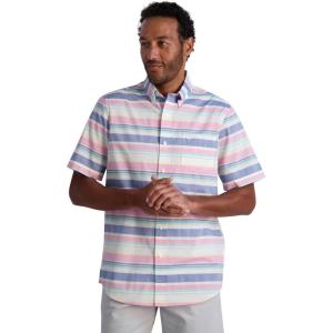 imageChaps Mens ButtonDown Shirt  Classic Woven Short Sleeve Formal Collared Shirt with Chest Pocket for Men Sizes SXXLPink Carnation