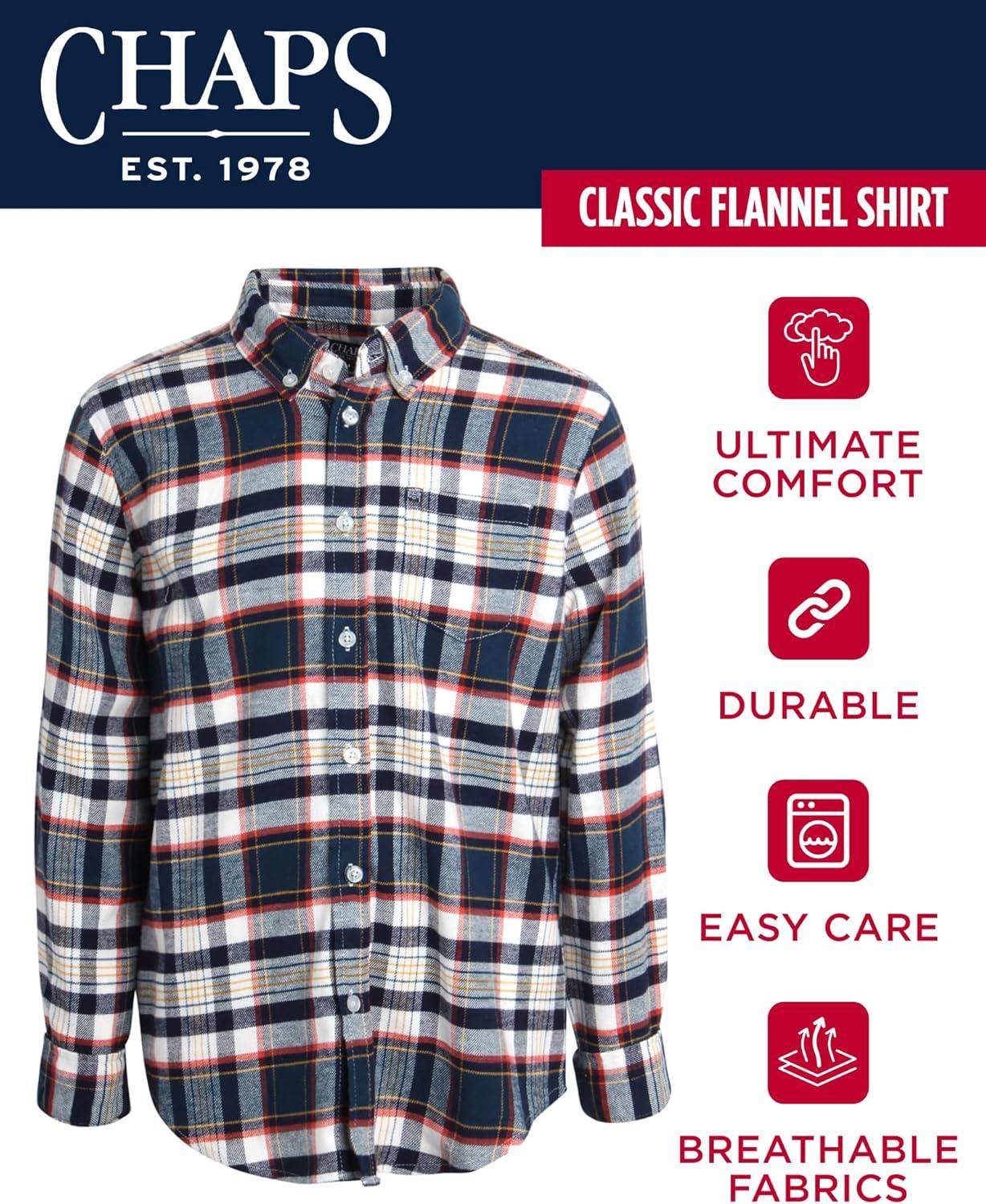 imageChaps Boys Shirt  Casual Long Sleeve Button Down Flannel Collared Shirt  Plaid Flannel Shirt for Boys SXLSailor Blue