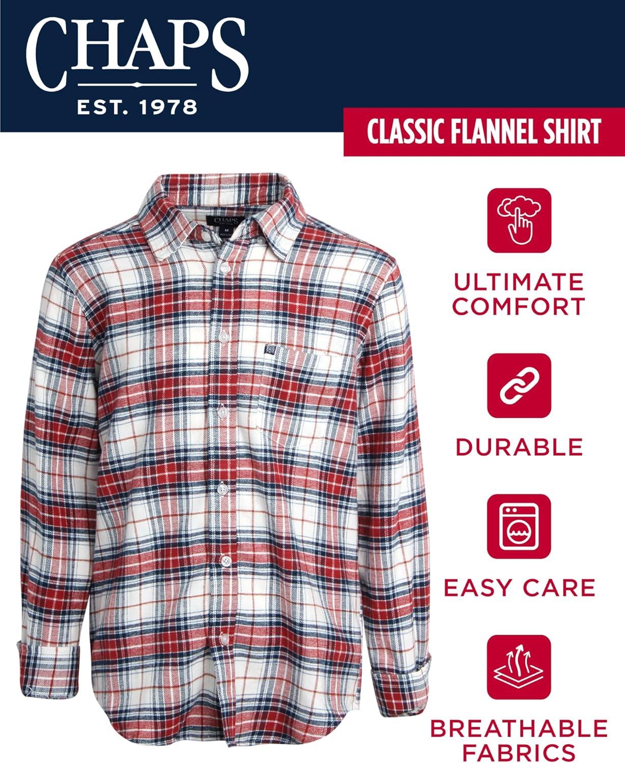 imageChaps Boys Shirt  Casual Long Sleeve Button Down Flannel Collared Shirt  Plaid Flannel Shirt for Boys SXLWhite Sand