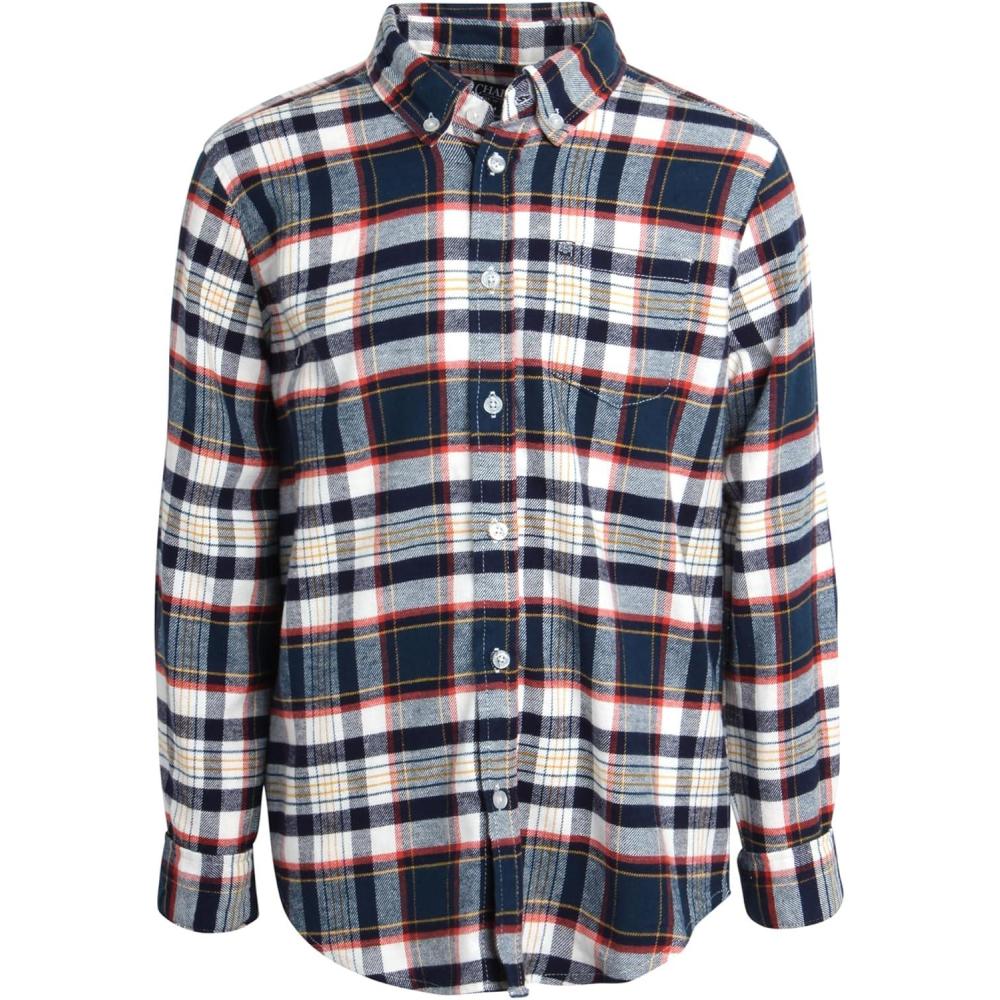 imageChaps Boys Shirt  Casual Long Sleeve Button Down Flannel Collared Shirt  Plaid Flannel Shirt for Boys SXLSailor Blue
