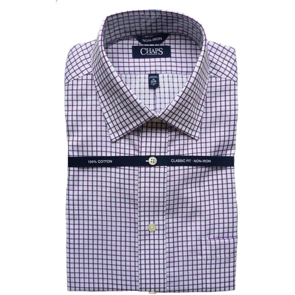 imageChaps Mens Classic Fit Plaid Dress Shirt Purple 15 3233