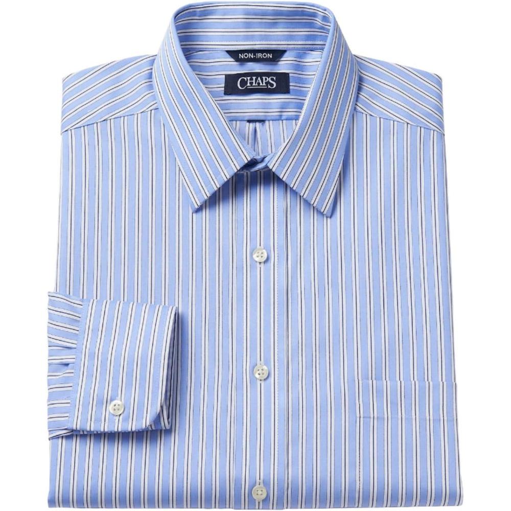 imageChaps Mens Classic Fit Thick Striped Dress Shirt Blue Multi Neck 16 12 Sleeve 3637