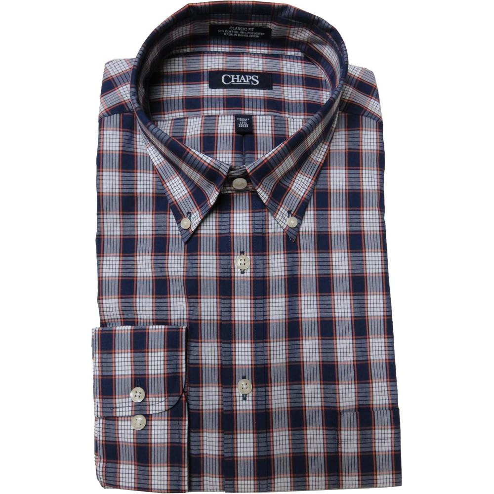 imageChaps Mens ClassicFit Broadcloth ButtonDown Collar Navy Dress Shirt 17 3233