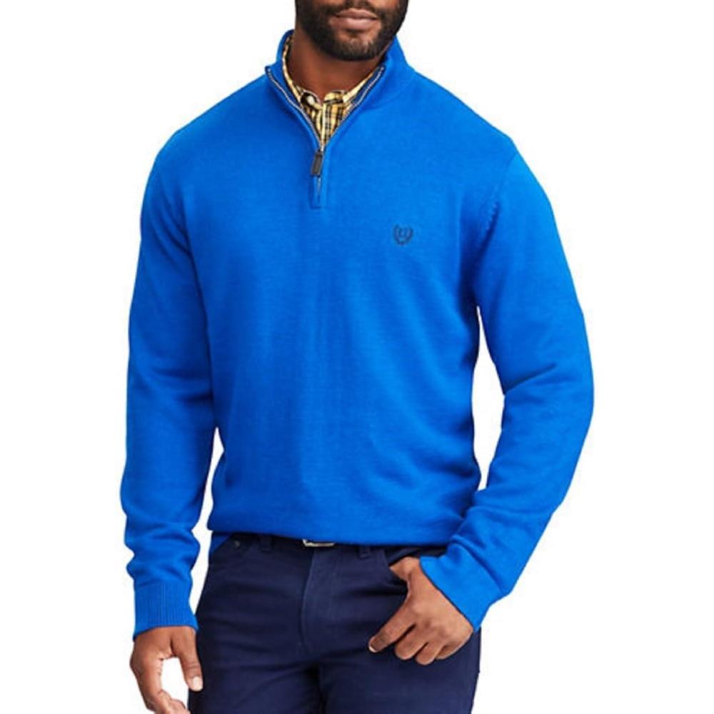 imageChaps Mens ClassicFit Cool Max Stretch QuarterZip Sweater Bright Imperial Blue Medium