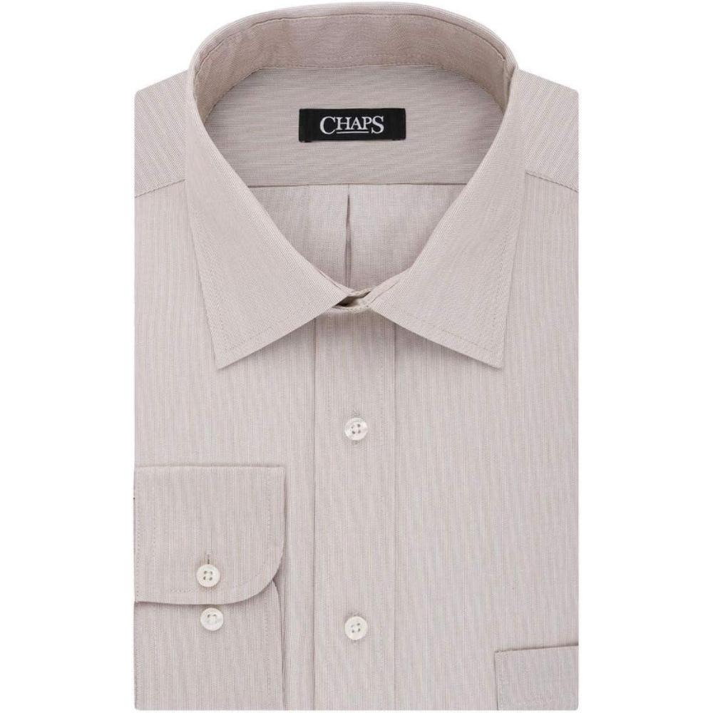 imageChaps Mens RegularFit NoIron Stretch SpreadCollar Dress Shirt Beige Neck 15 Sleeve 3233
