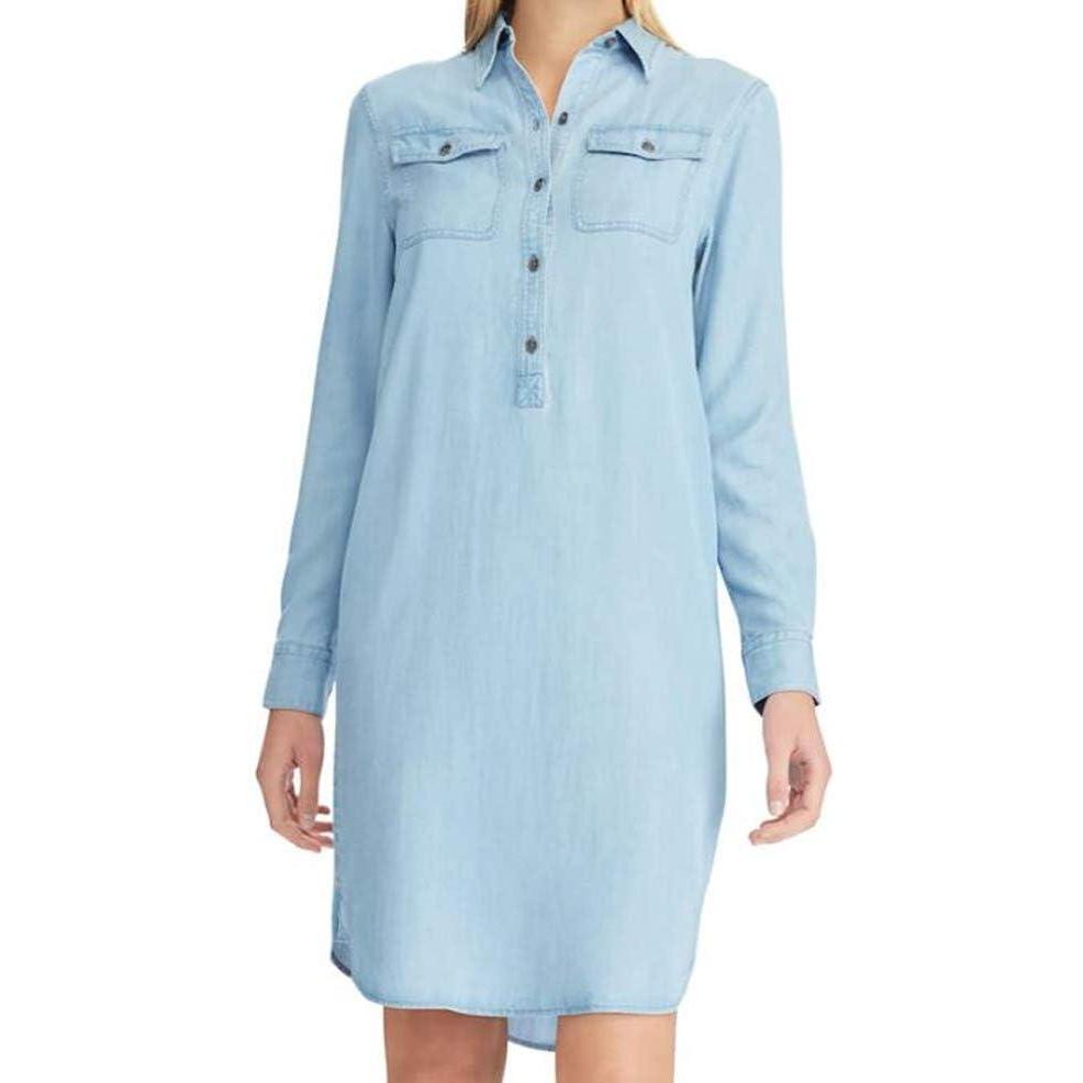 imageChaps Women Soft Lyocell Denim Shirt Dress Blue M