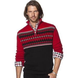 imageChaps Mens ClassicFit Fairisle QuarterZip Sweater Chaps Red XLarge