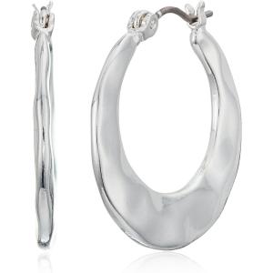 imageChaps Womens Silvertone Hammered Click Top Hoop Earrings 25mm