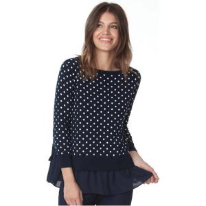 imageChaps Womens Petite MockLayer PolkaDot Top Capri Navy Petite Medium