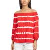 imageChaps Womens Petite TieDyed OffThe Shoulder Top Yacht RedWhite Petite Medium