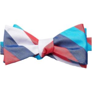 imageChaps Mens Emery Stripe Adjustable Bowtie Tie Red Blue White Aqua Stripe
