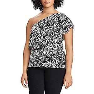 imageChaps Womens Plus Size Ruffled OneShoulder Top BlackNatural 3X
