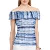 imageChaps Womens Printed OffTheShoulder Top XLarge Blue Tie Dye