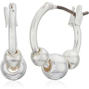 imageChaps Womens Silvertone 14mm Three Bead Click it Hoop Earrings