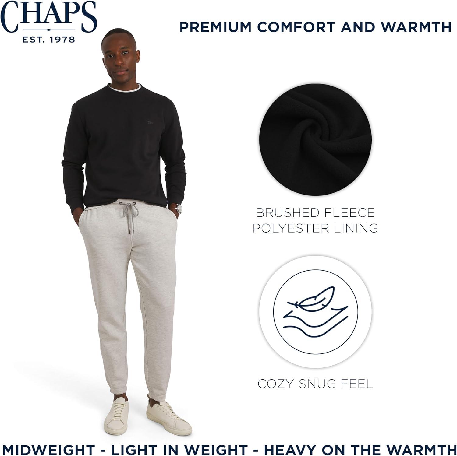 imageChaps Mens Everyday Classic Casual Long Sleeve Super Soft Fleece Midweight Crewneck SweaterAmerican Black