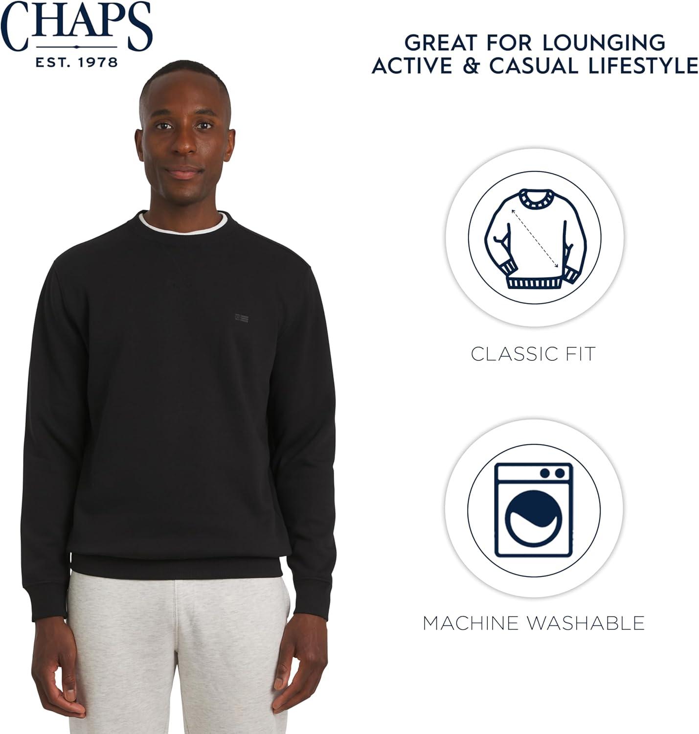 imageChaps Mens Everyday Classic Casual Long Sleeve Super Soft Fleece Midweight Crewneck SweaterAmerican Black
