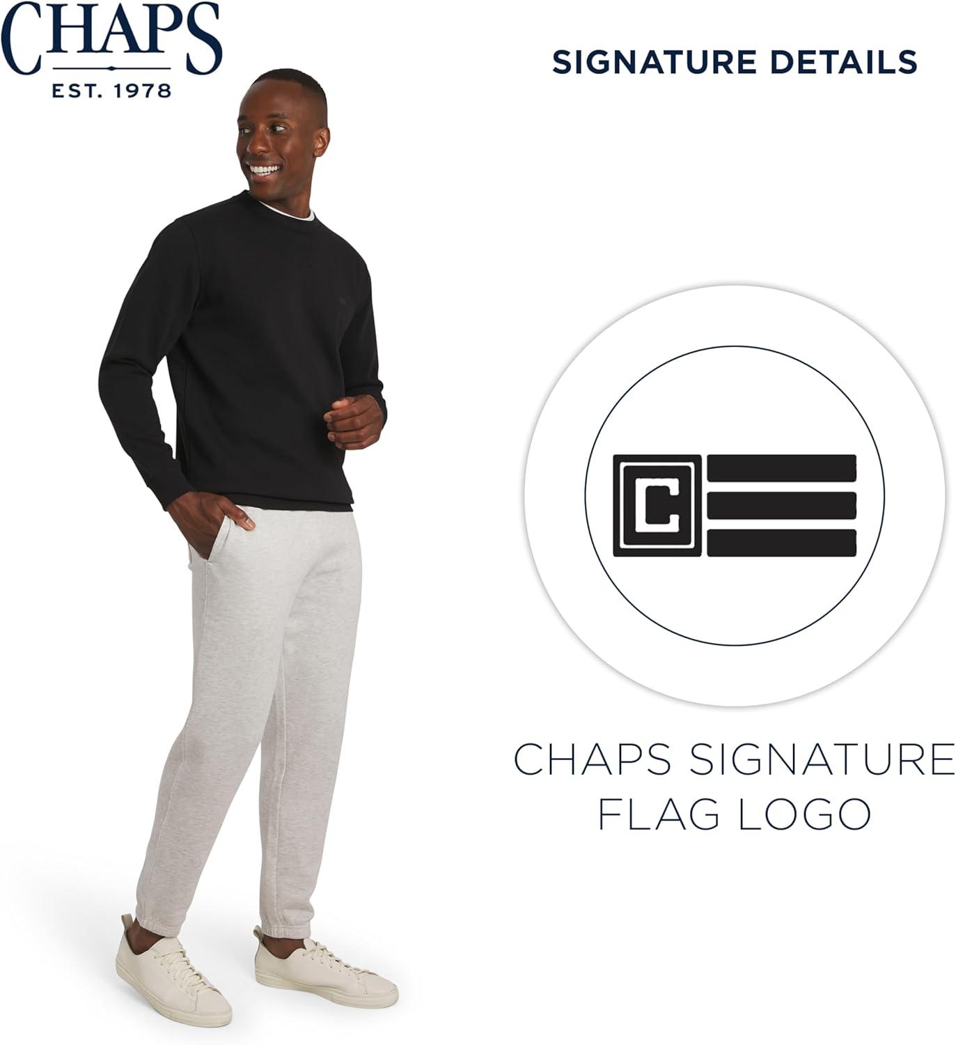 imageChaps Mens Everyday Classic Casual Long Sleeve Super Soft Fleece Midweight Crewneck SweaterAmerican Black