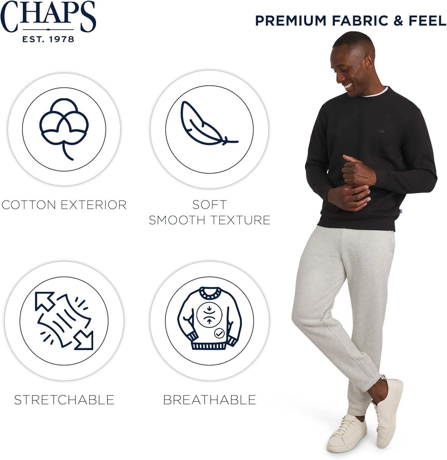 imageChaps Mens Everyday Classic Casual Long Sleeve Super Soft Fleece Midweight Crewneck SweaterAmerican Black