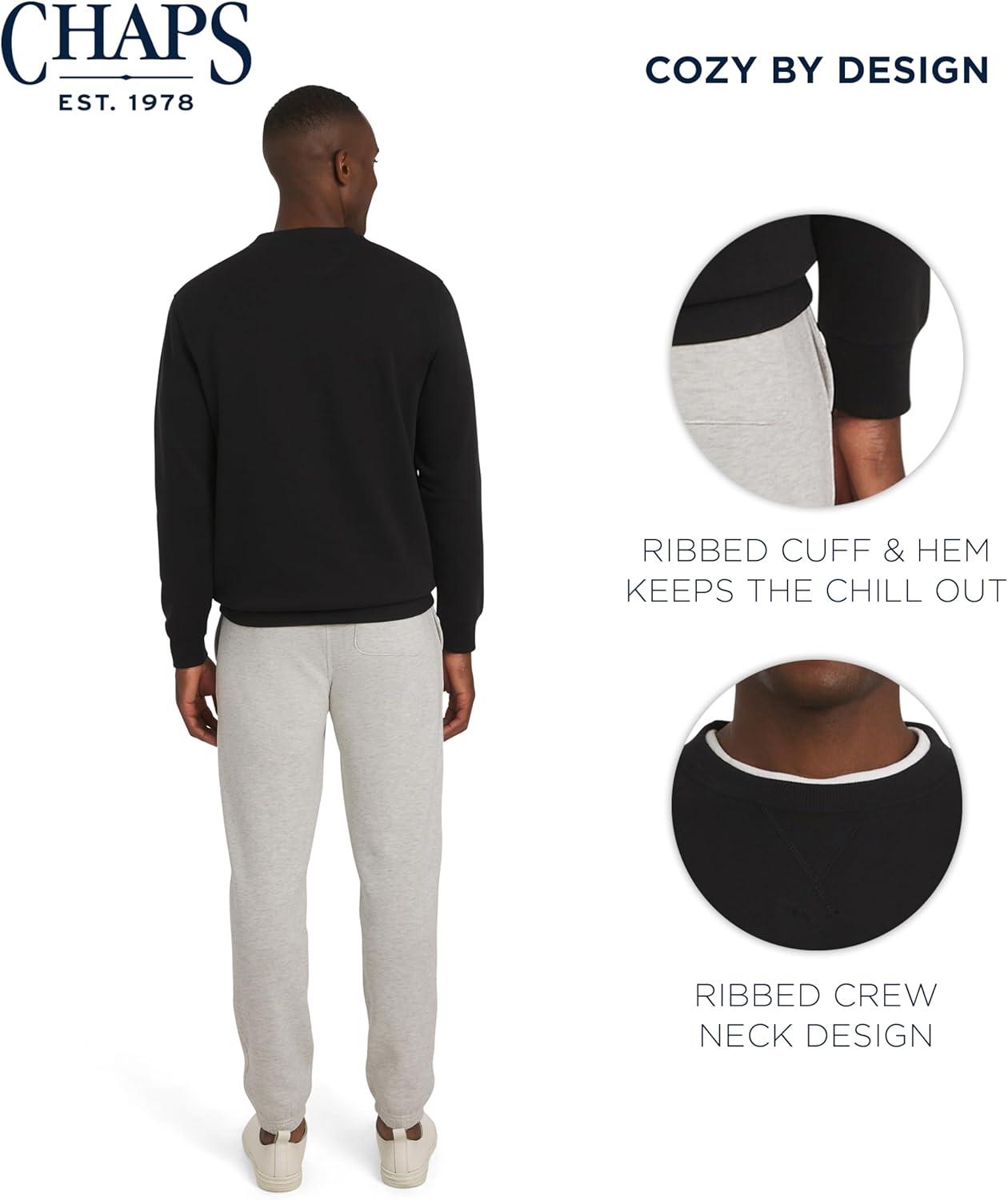 imageChaps Mens Everyday Classic Casual Long Sleeve Super Soft Fleece Midweight Crewneck SweaterAmerican Black