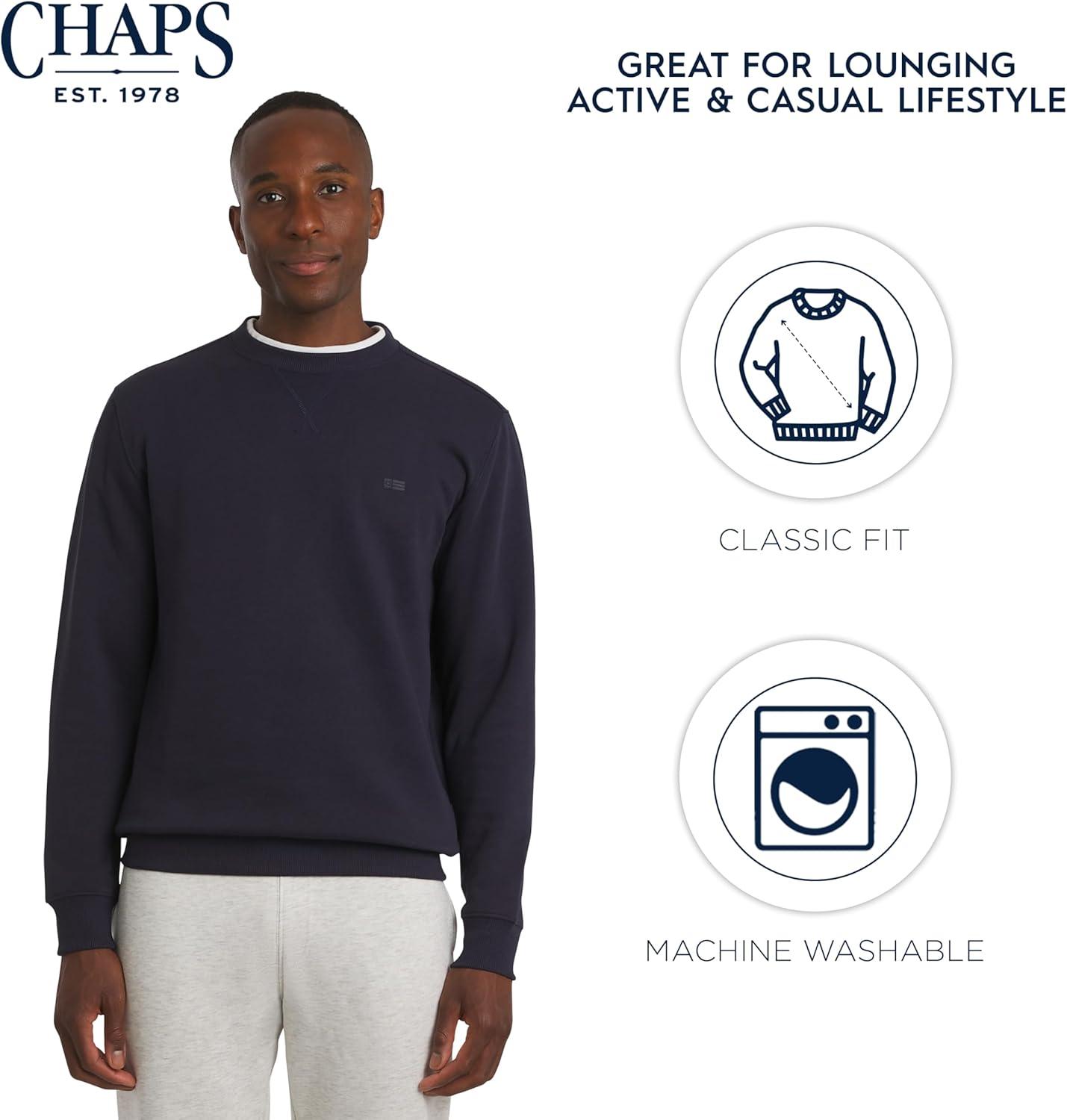 imageChaps Mens Everyday Classic Casual Long Sleeve Super Soft Fleece Midweight Crewneck SweaterAmerican Navy