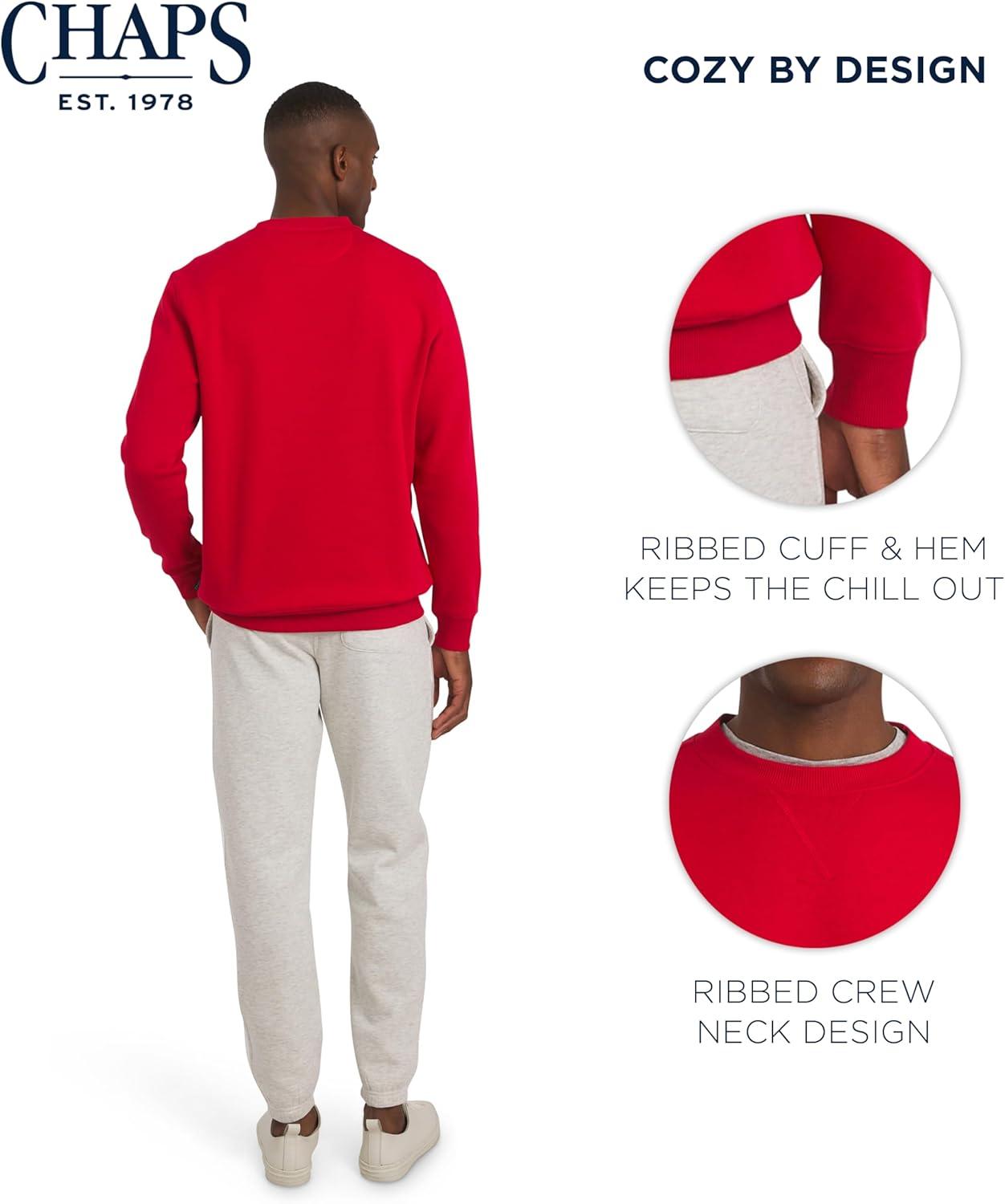 imageChaps Mens Everyday Classic Casual Long Sleeve Super Soft Fleece Midweight Crewneck SweaterChaps Red